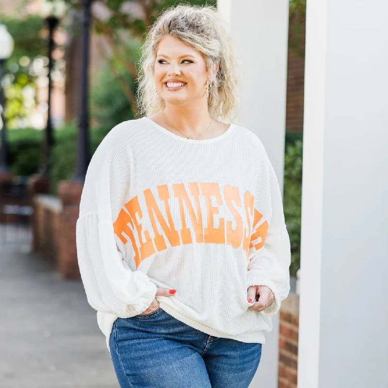 Volunteer Puff Top, Off-White Artistic Women's Hand - painted
