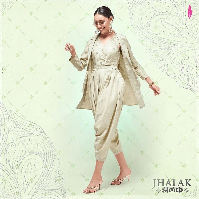 Pista Festive Foil Printed Jumpsuit With Stylish Jacket European