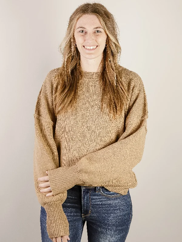 Mocha Oversized Solid Sweater Traditional Women's Wool
