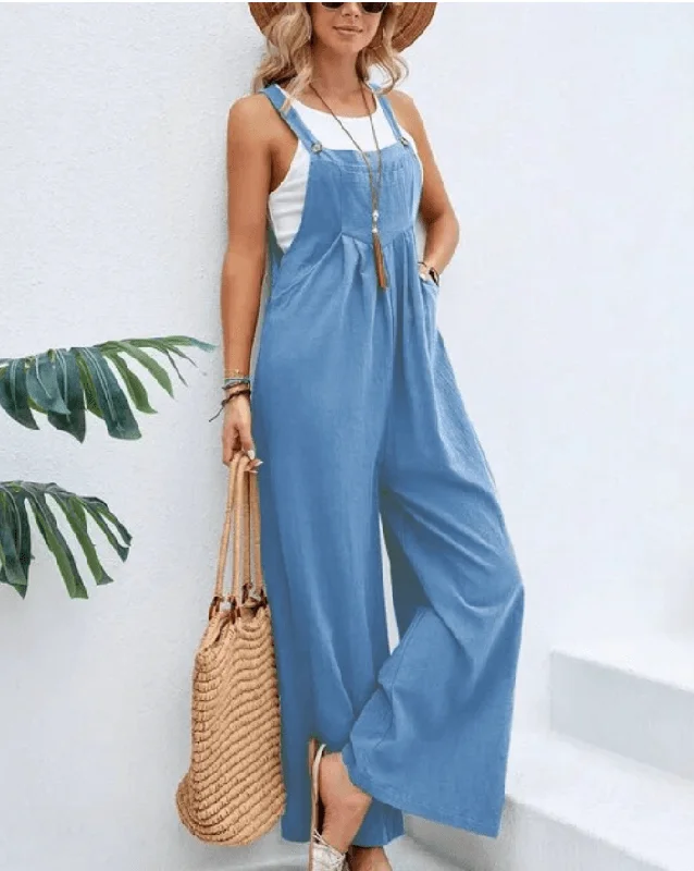 ALL-SEASON CHIC: WIDE LEG SOLID JUMPSUIT Stylish Women's Neon
