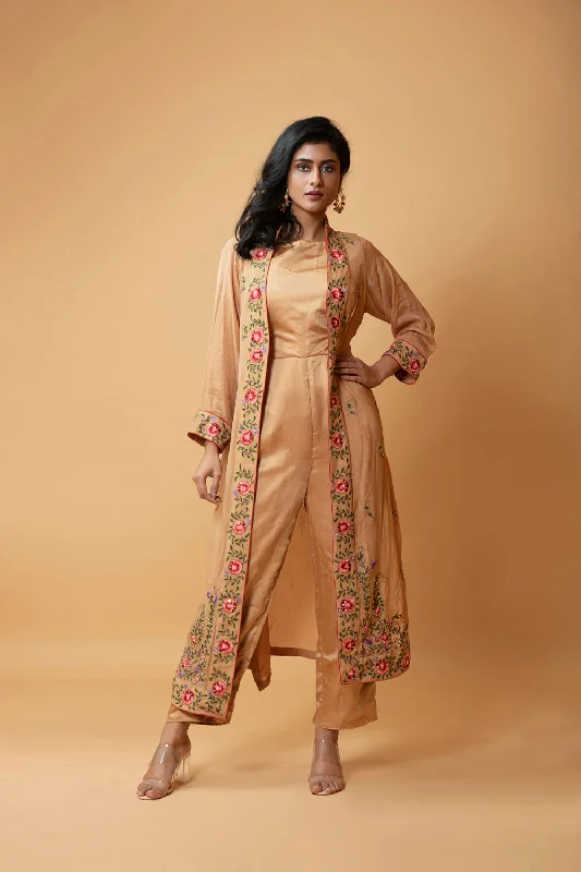 Light Bronze Coloured Jumpsuit And Jacket Set. Youthful Women's Pop
