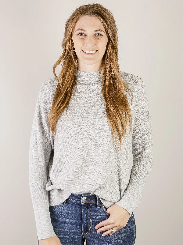 Heather Grey Mini Waffle Mock Neck Sweater Confident Women's Power