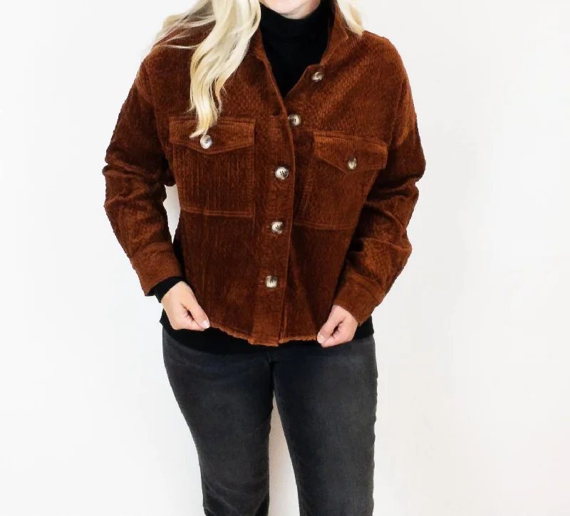Pumpkin Spice Cord Shacket In Brown Bold Women's Statement