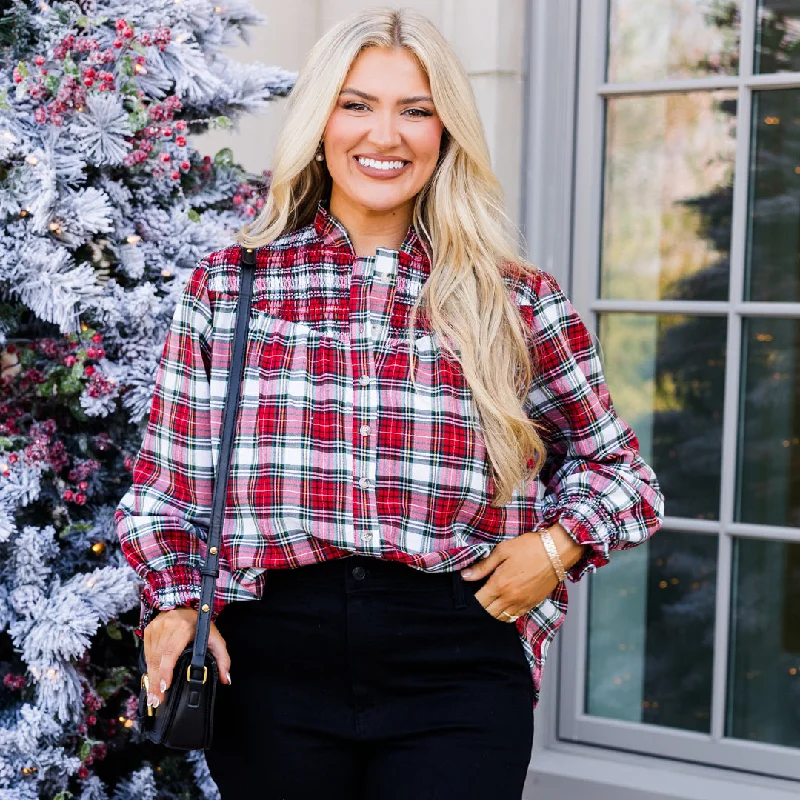 Only In My Heart Blouse, Red Geometric