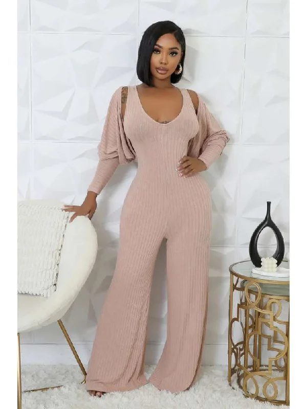 Rib Puff Sleeve Shrug V Neck Jumpsuit 2 Piece Sets purpose