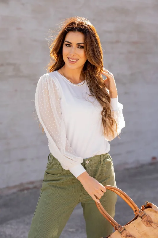 Swiss Dot Long Sleeve Blouse Athletic Women's 