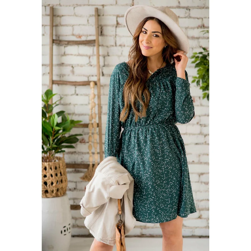 Endearingly Speckled Long Sleeve Dress Sleek Women's 