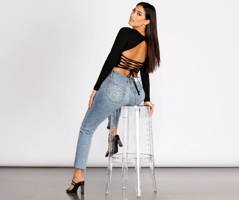 Cropped Ribbed Puff Sleeve Top Tough Women's Military - inspired