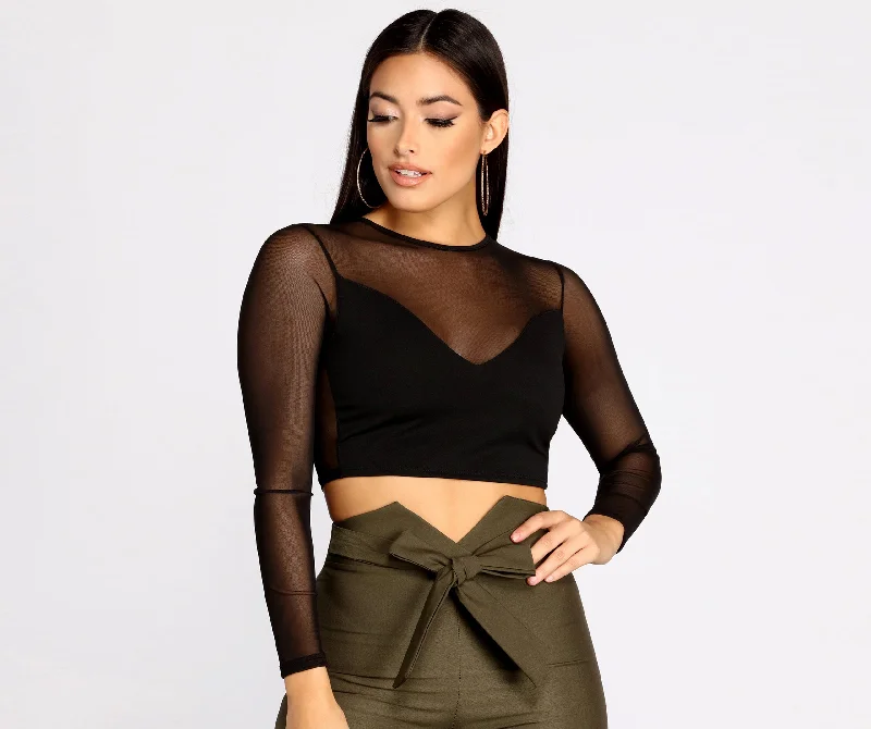 Catch Me Cropped Mesh Top Cool Women's Distressed