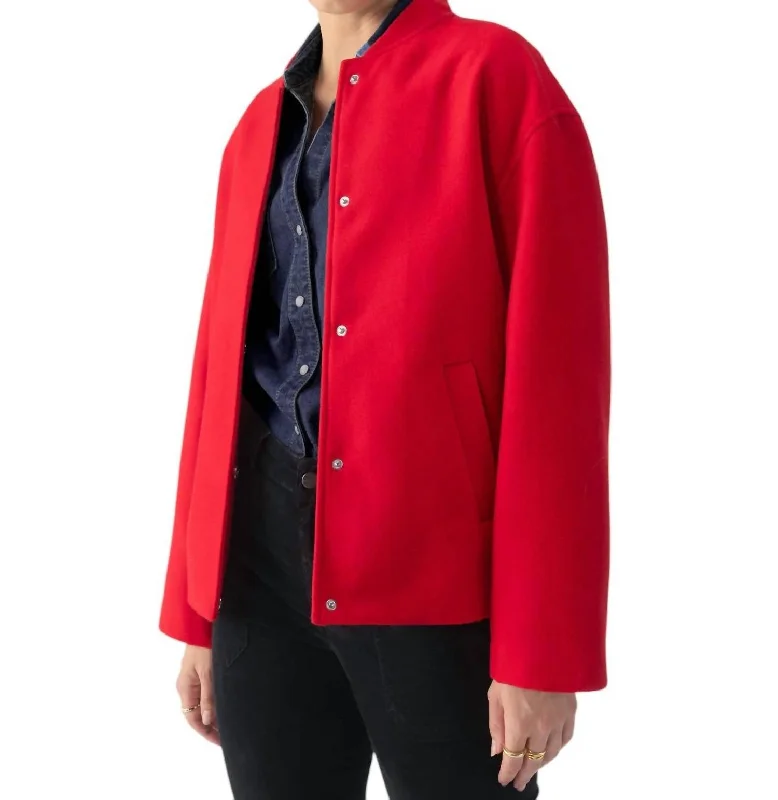 Modern Bomber Jacket In Mars Red Sleek Women's Metallic