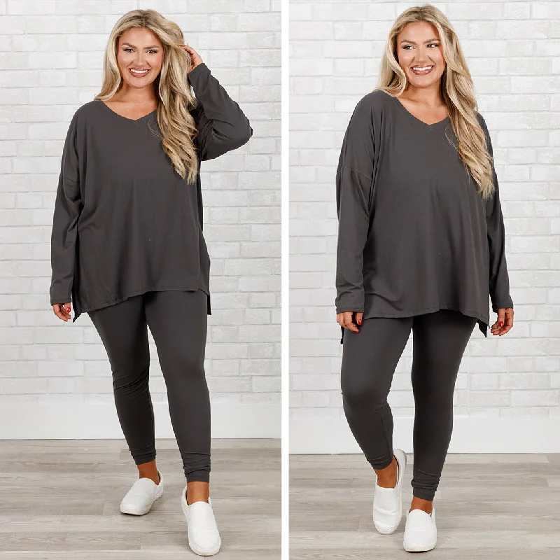 Happiness Because Of You Set, Ash Grey Trendy Women's Oversized