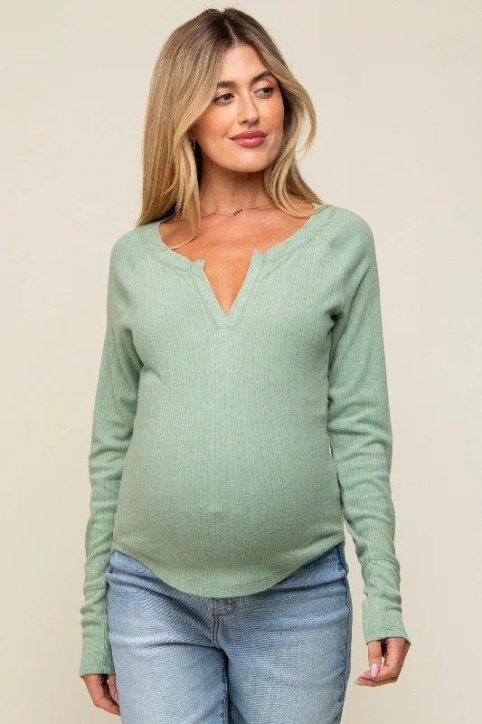 Mint Long Sleeve V-Neck Maternity Top Sustainable Organic