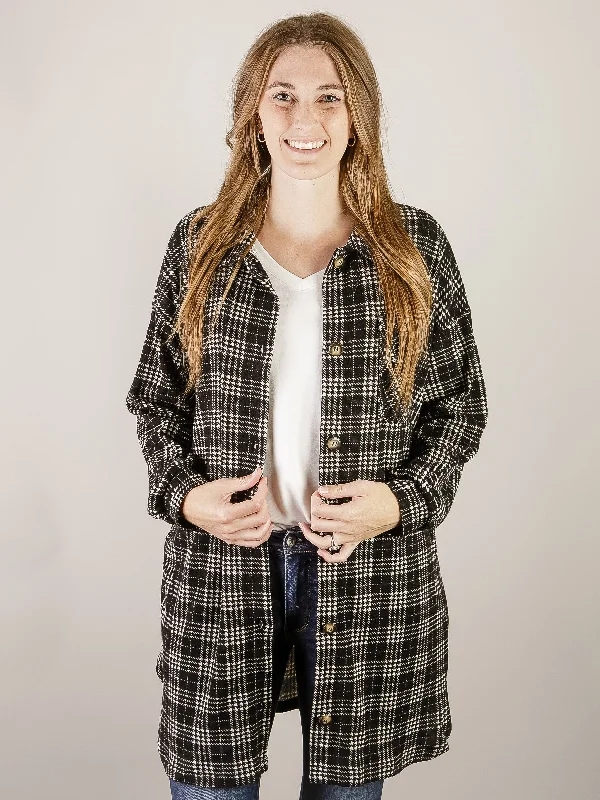 Black and White Long Thin Shacket Polished Women's Silk