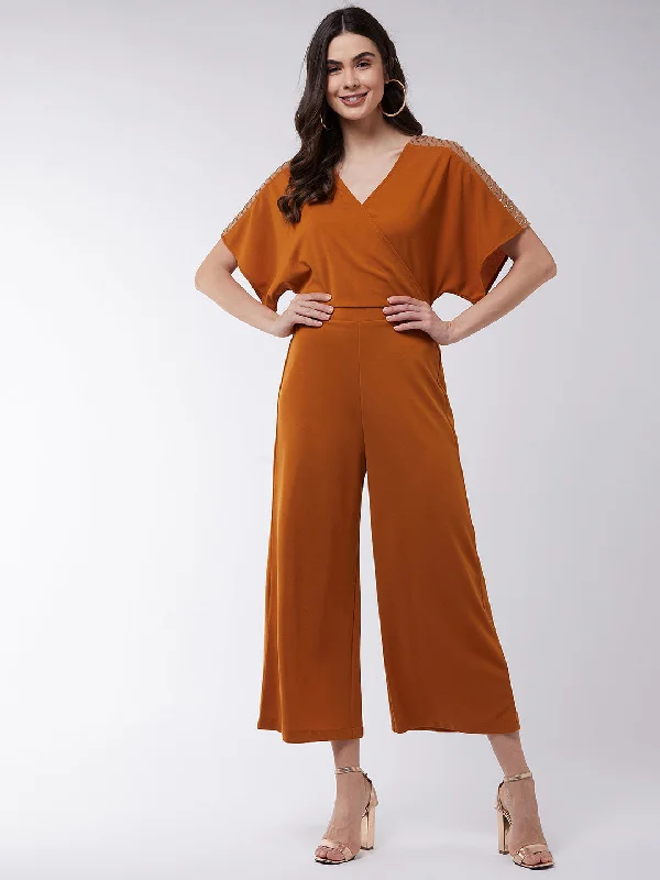 Solid Overlap Embellished Jumpsuit Dapper Women's 1920S