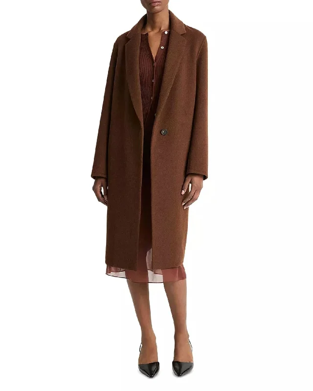 Classic Straight Coat In Deep Oak Brown Sophisticated Women's 