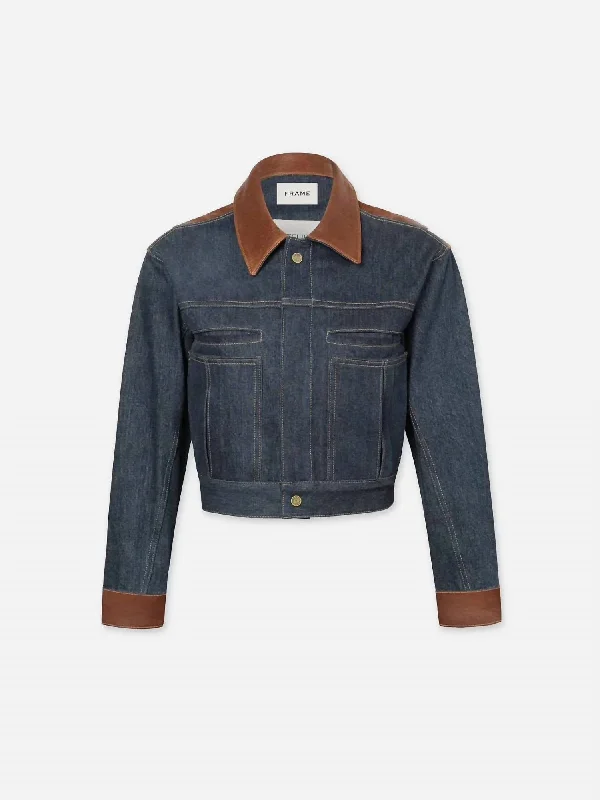 Atelier Denim Leather Bomber Jacker In Arlow Dynamic Women's High - energy