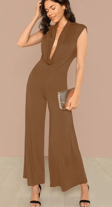 BELLA BROWN JUMPSUIT Sophisticated Women's 