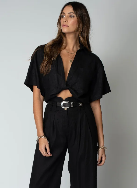 LINEN KNOT FRONT SHORT SLEEVE SHIRT Vacation