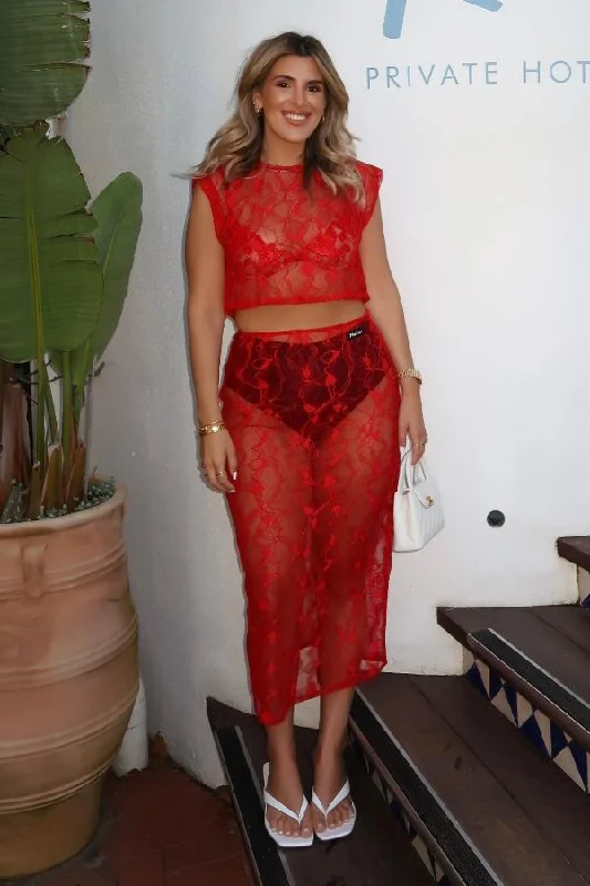 Astrid Lace Top Red Hip Women's Urban