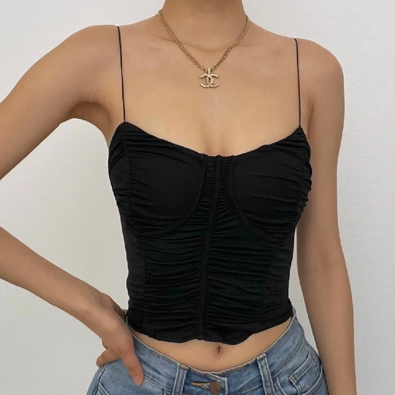 Sleeveless solid v neck ruched backless cami top performance