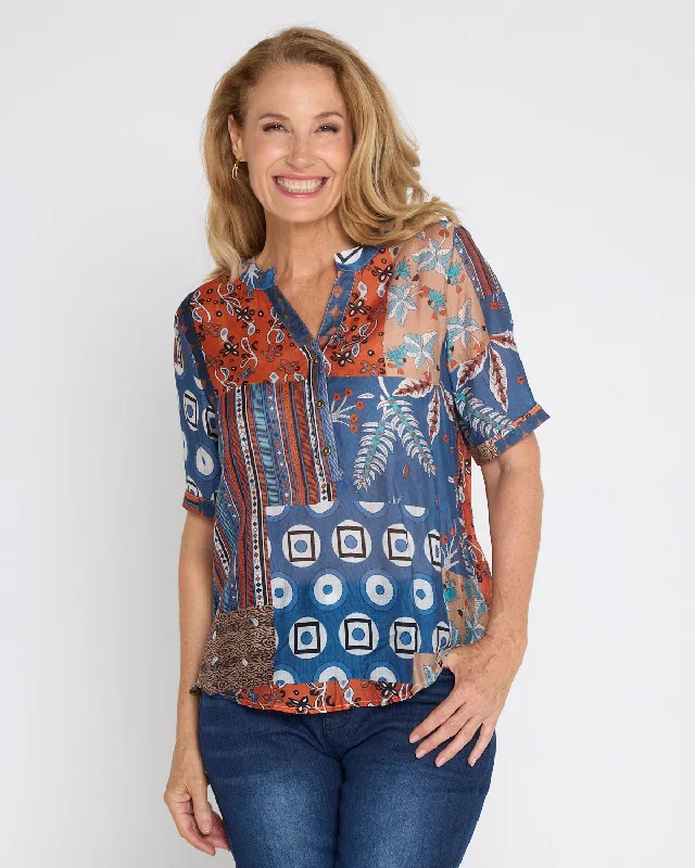 Amira Top - Rust Patchwork Street