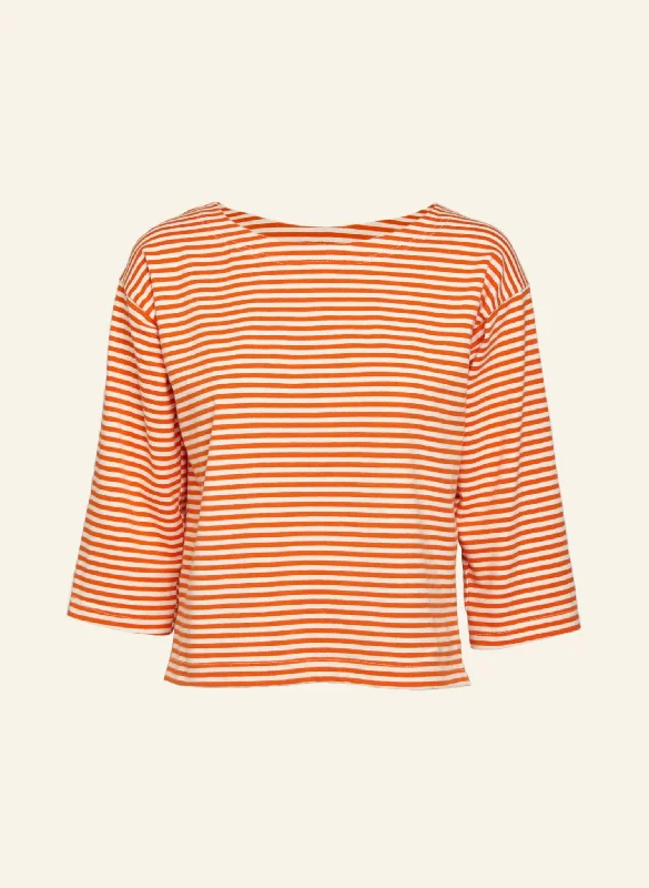 Tina Cotton Jersey Top - Orange Stripe Athletic Women's High - 