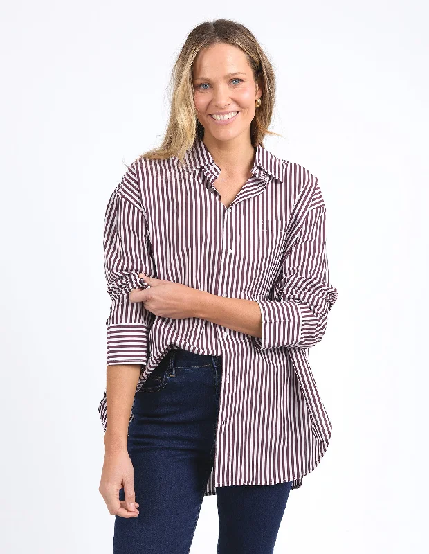 Lila Stripe Shirt Merlot White Str Youthful Women's Anime - inspired