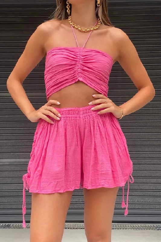 Ruched Tube Top Pink Women
