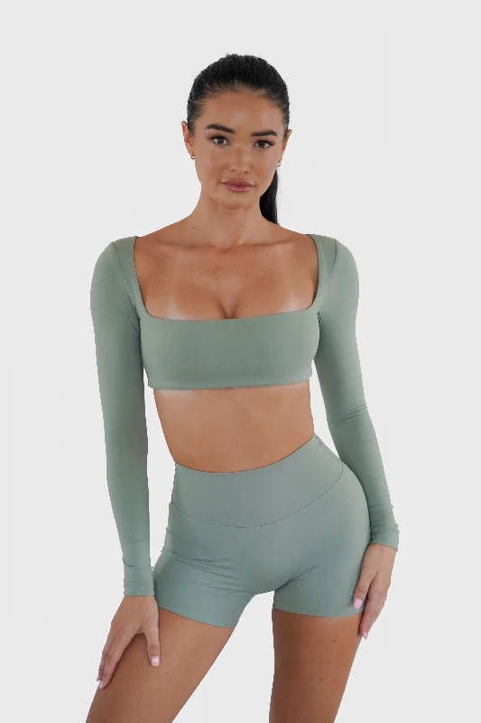 SLEEK LONG SLEEVE TOP - KHAKI GREEN Sporty Women's Athleisure 
