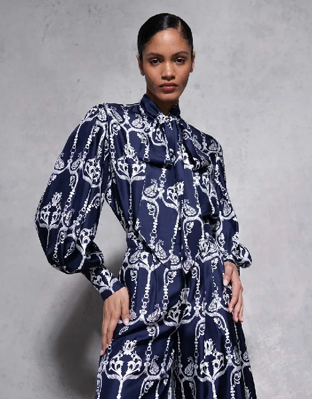 Marcel Silk Twill Shirt - Navy Rope Elegant Women's Formal 