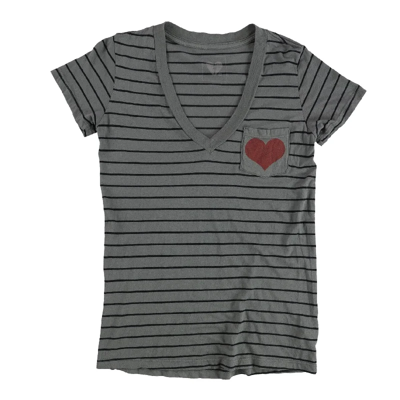 Urban Outfitters Womens Striped Pocket Heart Graphic T-Shirt, Grey, Medium European