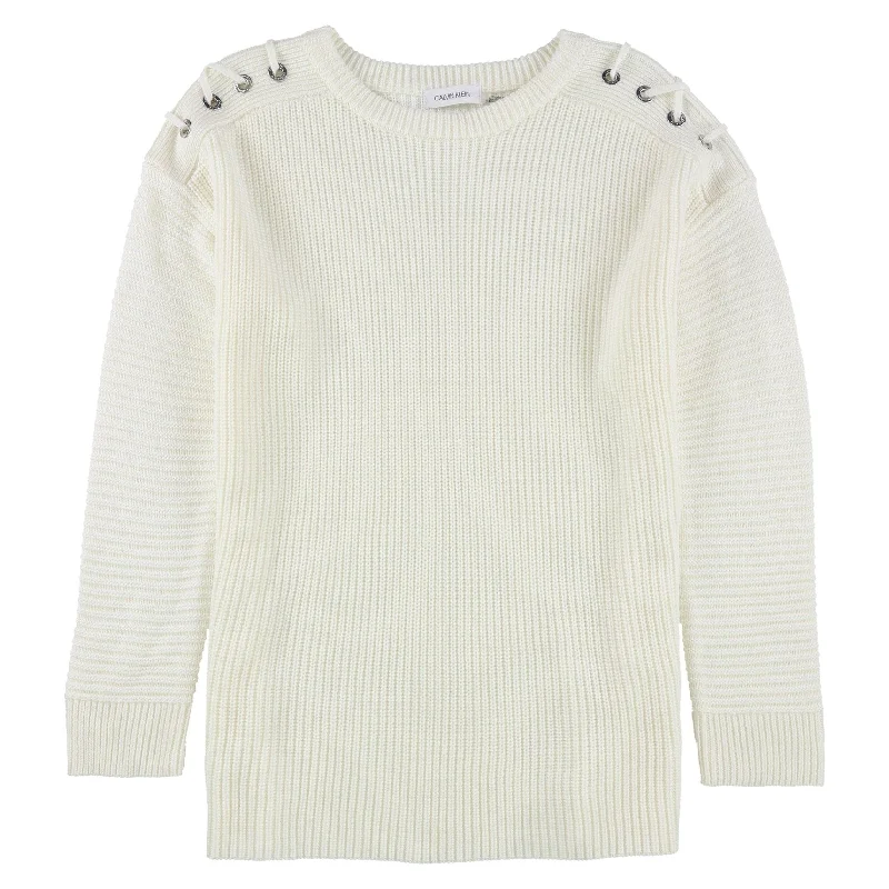 Calvin Klein Womens Ribbed Pullover Sweater, Off-White, Large Traditional Women's 