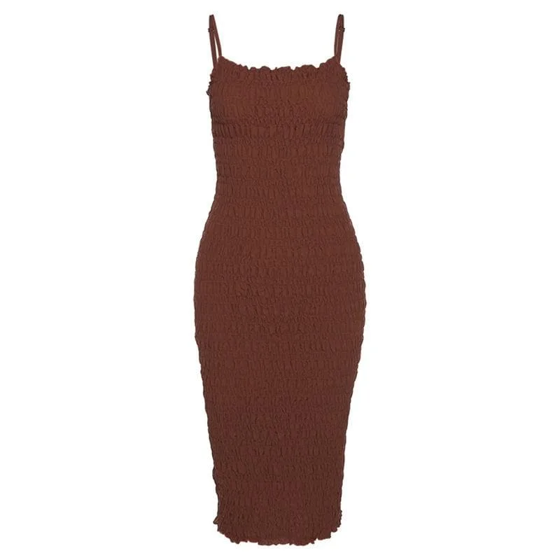 Smocked ruffle backless solid cami dress Cozy Women's Winter