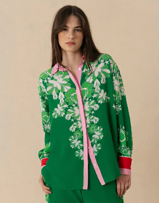 Nova Crepe Shirt - Geo Flower Green - SALE Monochromatic Office Style