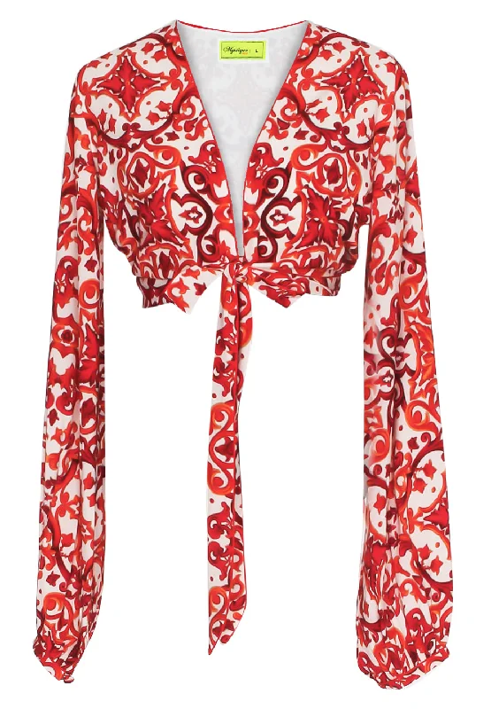 Siciliana - Rosa Cropped Blouse (Red) Sharp Women's Italian