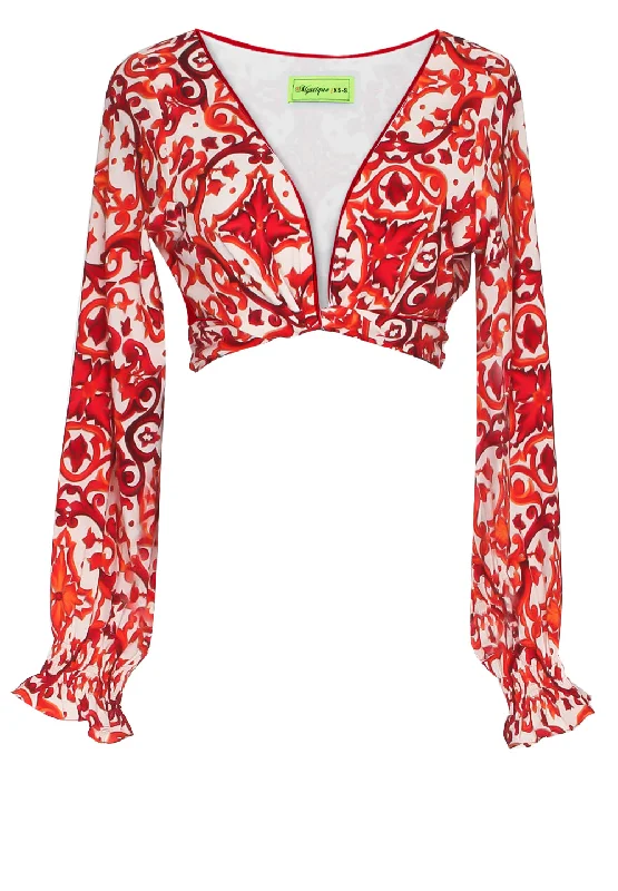 Siciliana - Rosa Crop Top (Red) Bohemian Women's Free