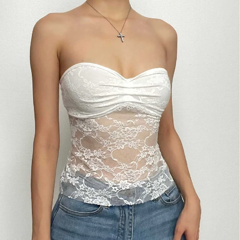 Lace solid ruched sweetheart neck backless self tie tube top purpose