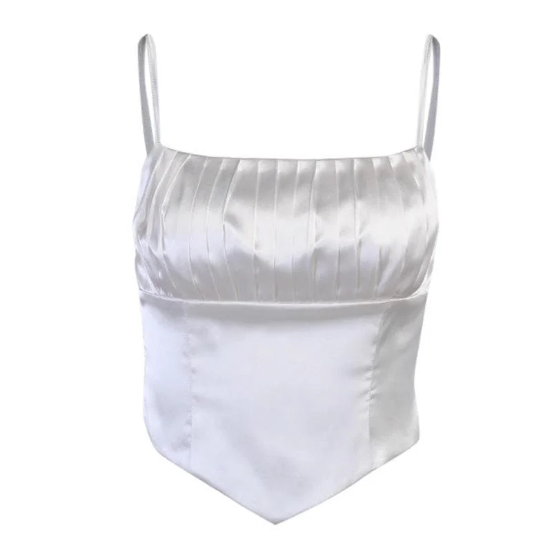 Pleated square neck satin solid cami top Confident Women's Power