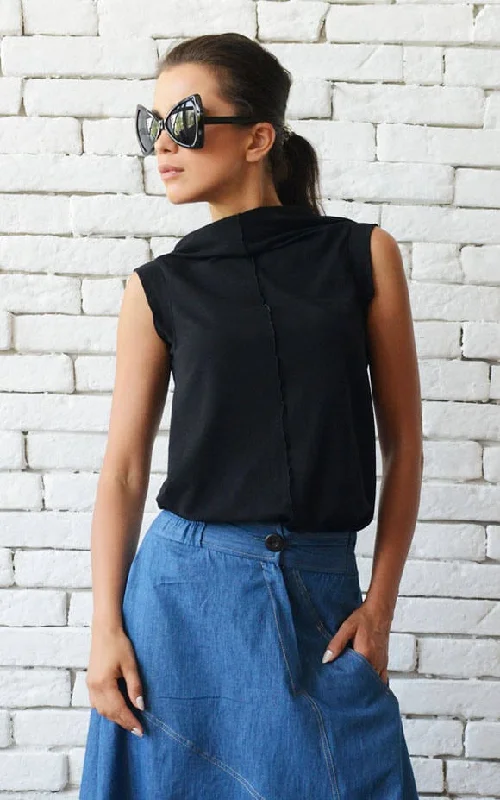 Black Casual Top Refined Women's 