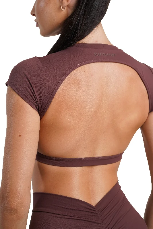 OPEN BACK CROP TEE - BROWN Cool Women's Distressed