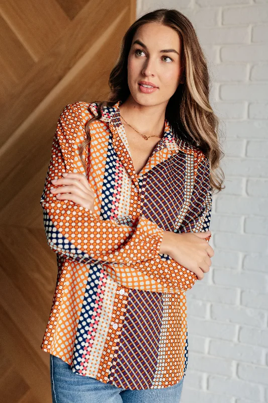 Moderately Mod Polka Dot Button Up Top Women