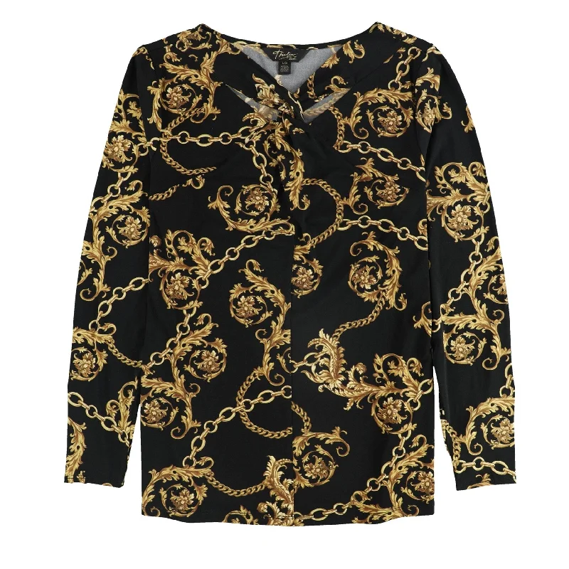 Thalia Sodi Womens Twist Front Graphic Pullover Blouse, Black, Large Cozy Women's Winter