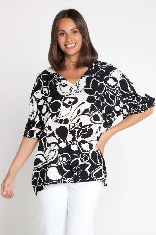 Farren Top - Black/Ivory Botanical Youthful Women's Pop