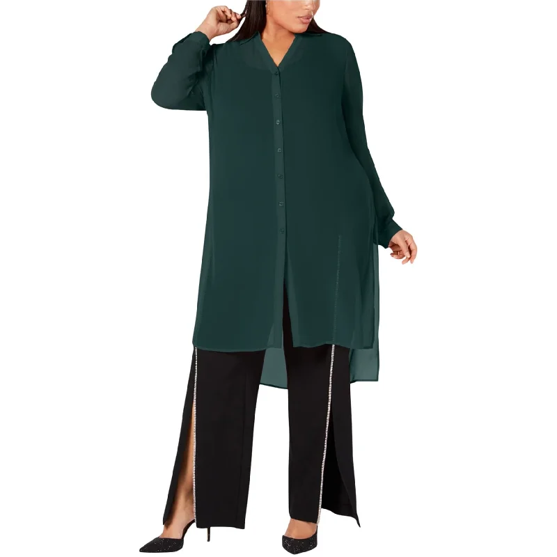 I-N-C Womens Sheer Tunic Blouse, Green, Medium Classic Women's Pin - striped