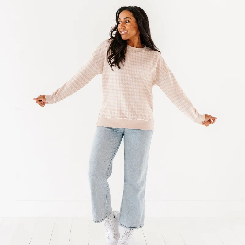 Tan Argyle Women's Crew Neck Sweatshirt Vacation