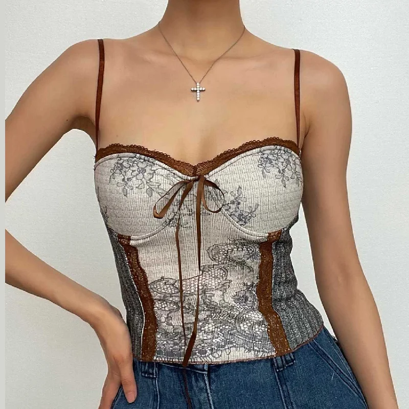 Lace hem contrast sweetheart neck patchwork cami top Sophisticated Women's 