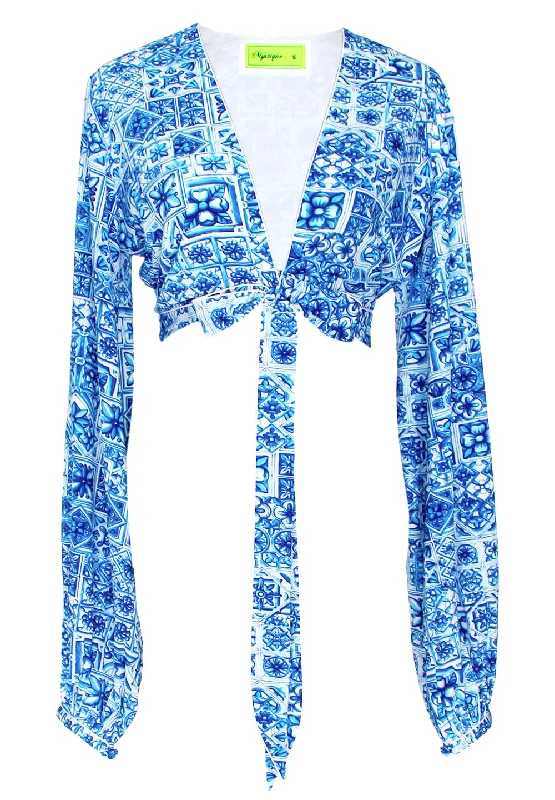 Siciliana - Arianna Cropped Blouse (Off-White) Youthful Women's Pop