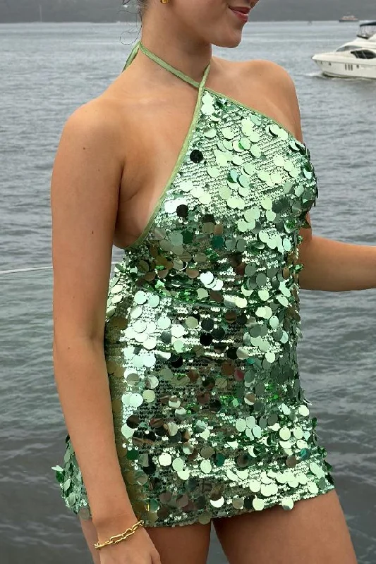 Bambi Halter Top Green Sequin Feminine Women's Soft 