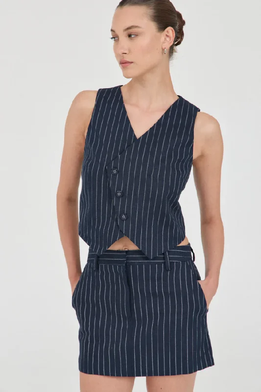 Jayden Stripe Waistcoat Navy Stripe Trendy Women's 