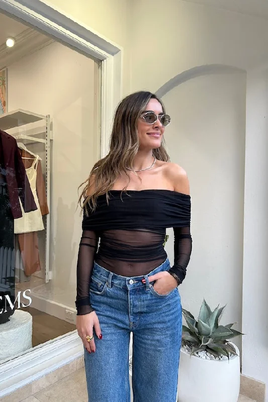 Yasmin Off Shoulder Top Black Trendy Women's Oversized